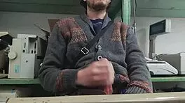 home alone, more like work alone, but my boss is in the other room watching me stroke my big cock