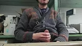 home alone, more like work alone, but my boss is in the other room watching me stroke my big cock