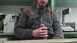 home alone, more like work alone, but my boss is in the other room watching me stroke my big cock