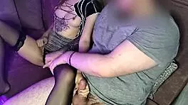 Getting my cock sucked by a stunning brunette in sexy stockings