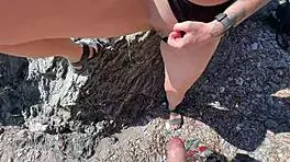 horny couple fucks quickly on beach vacation, cum on ass