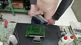 Blasting huge cumshot on client's machine