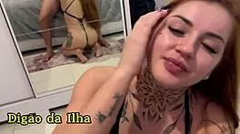 ruiva gostosa sucks and cums on dick in sheer and red lingerie