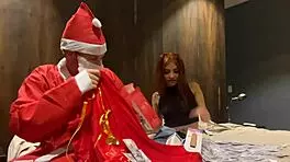 Skinny Colombian Latina Uses Vibrator from Santa Claus