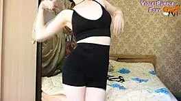 Teen jerks off hard through tight panties