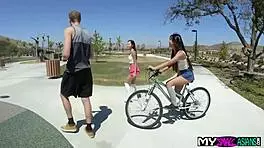 I love how Vina Sky and Elle Voneva, tiny 18+ Asian teens, share a foreigner's dick