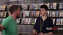 busty milf sarah arabic randomly sucks young employee's cock at blockbuster