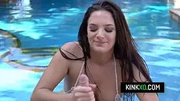 Hot teen 18+ Alice Visby rocks diamond bikini for poolside banging.