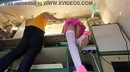 is that pussy peeking under her skirt at work?