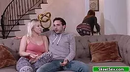 bailey shares her boyfriend with her slutty stepmom in a threesome with deepthroat and blowjob