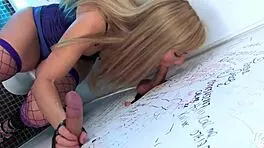 Man, this big booty British blonde handles two dicks at the gloryhole