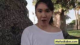 Don't you think it's hot when sexy asian teen tomie tang reveals her big natural boobs to friend charles dera outdoors?