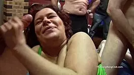 Guy licks thick cum off woman’s face after intense interracial facial.