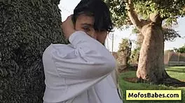 Don't you think it's hot when sexy asian teen tomie tang reveals her big natural boobs to friend charles dera outdoors?