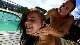 Brunette latina adriana luna enjoys outdoor shoes scene