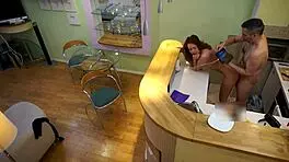 Oh man, young redhead candy red gets fucked missionary and oral by her old step dad in the kitchen, bent over and horny 😈