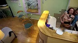 Oh man, young redhead candy red gets fucked missionary and oral by her old step dad in the kitchen, bent over and horny 😈