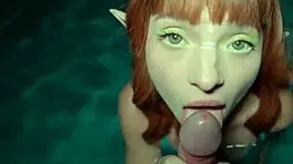 She Wanted to Empty Him Completely Stranger Elf in Pool with Deepthroat Blowjob and Doggystyle