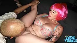 Pink-Haired Babe Angel Young Rides Ricky Johnson