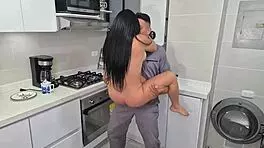 Damn! A Plumber Forces a Beautiful Colombian to Swallow His Load!