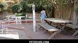 petite teen participates in modeling session with rough poses