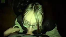 that shy teen licks and sucks huge cock outdoors, swallowing cum