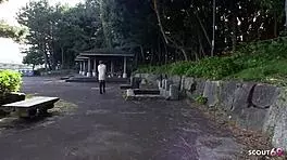 Skinny Japanese teen gives blowjob to stranger in car during porn casting 😏