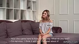 lovely sweetie stretches her tight snatch, gettin deflorated for first time.