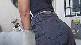 mexicana gets fucked while washing clothes at home 😏