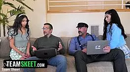 Delilah and Sona get raw blowjobs and assfucking from stepfathers!