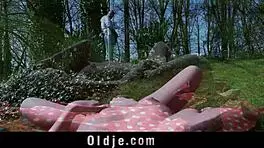 Older Man Gives Blowjob To Horny Teen In Garden