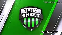 Let him watch the game while I ride your big cock, teen brunette with big tits.