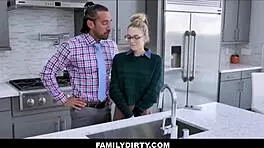 Skinny Blonde Teen Stepdaughter and Jealous Stepdad on Kitchen Counter - Lily Larimar Johnny Castle