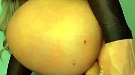 A blonde in leggings gets anal sex with toys and ass worship.