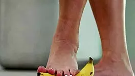 4k hot footfetish crushing fruits with bare feet and high heels, homemade brunette amateurs