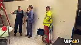 In the workplace, a beautiful teen 18+ experiences multiple orgasms as her boss fucks her shaved pussy outdoors