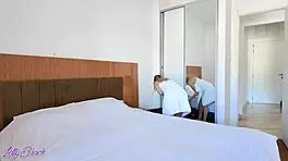 Petite blonde stepmom seduces stepson and swallows his cum