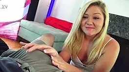 Blonde Babe with Natural Tits Enjoys Rimming and Dirty Talk in POV Interview