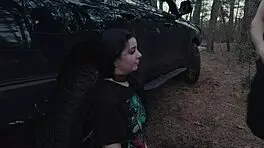 Submissive Girl Licks Ass and Drinks Piss at Roadside Picnic Before Rough Face Fucking