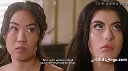 Asian teen babysitters spanked and fucked by milf with strapon