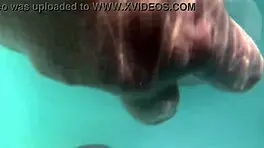 underwater babe gets creampie and dildo