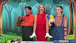 blonde milf & teen 18+ get free used on sesame street movie set 😈