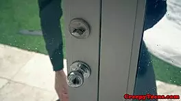 hardfucked 18yo girl next door gets pounded doggystyle by horny neighbor.