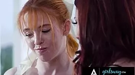 Hey, wanna see redhead Madi Collins in a wild foursome with her throuple stepmoms on Girlsway?