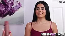 Latina stepsisters casually sharing one cock in a group fuck.