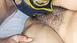 Licking Very Hot Desi Indian Bhabhi's Hairy Pussy With Moaning