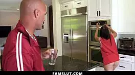 Security guard confronts tallie lorain for shoplifting, then bends her over for blowjob in garage