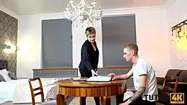 Short Hair Tutor Cheats With Disciple In Stockings