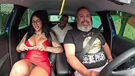 Natacha Hellen Gives To Two Guys In Car! Big Tits Action.