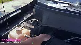 Asian girl got fucked by mechanic in public